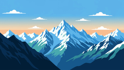 Fototapeta premium A stylized illustration of snow capped mountains against a gradient sky