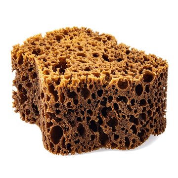A close-up view of a porous, brown, sponge-like object