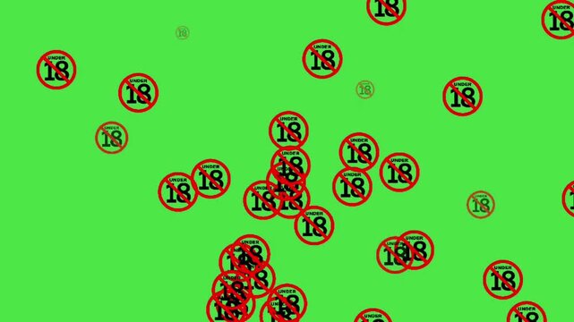 Under 18 Age Restriction Warning Sign Animation on Green Screen
