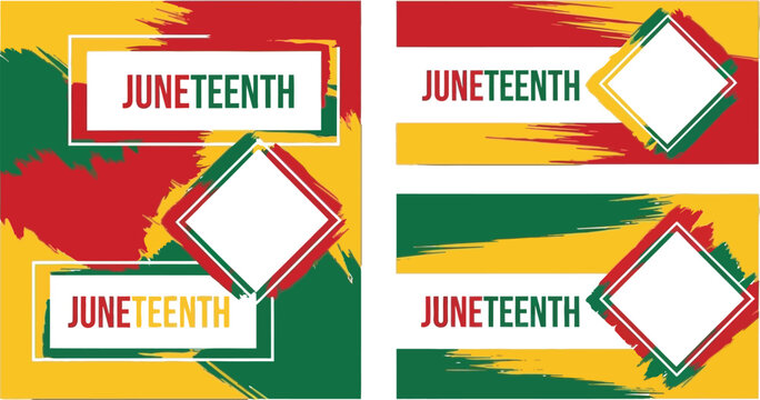 Vibrant Juneteenth celebration vector illustrations featuring bold brush strokes and patriotic colors of red, green, and yellow, perfect for commemorating freedom.