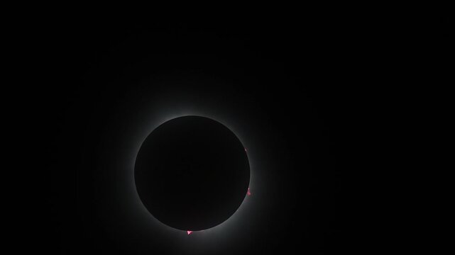 Total solar eclipse with corona and prominences.