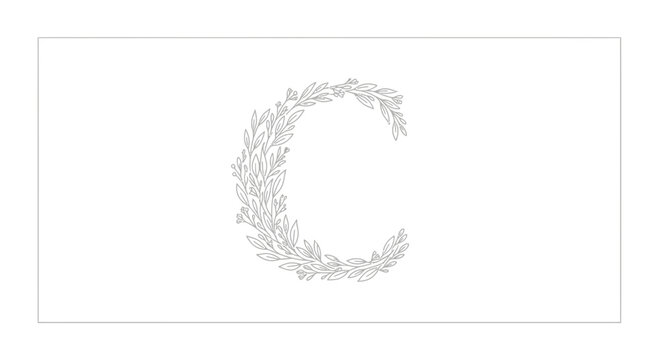 Elegant Botanical Letter C Monogram, Laurel Wreath, Decorative Alphabet Initial