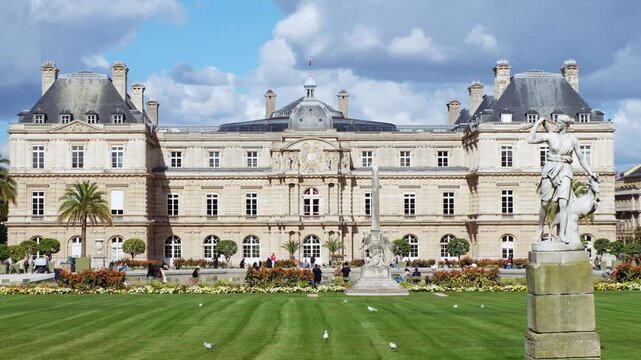 Luxembourg palace garden paris France classical architecture landmark tourism beautiful day sunny outdoor.