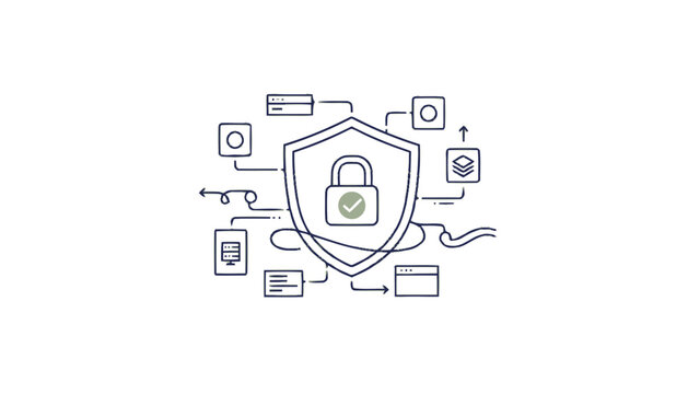 Digital security and data protection concept with shield and lock illustration.