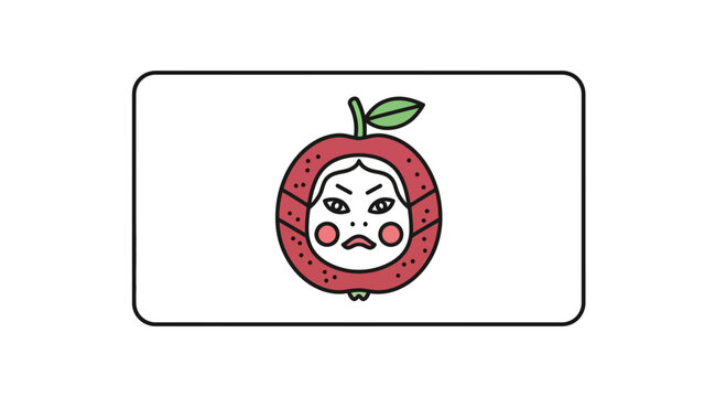 Surreal Apple Character with Human Face and Mask, Whimsical Illustration