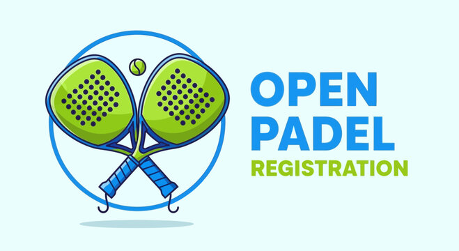 Padel Tennis Racquets And Ball For Open Registration Promotion