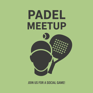 Padle Meetup Social Invitation with Illustrated Racket and Ball, Green Background Design