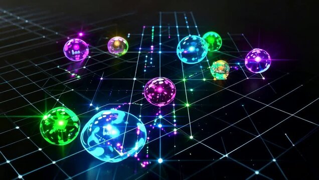 Quantum Computing Visualization &ndash; Glowing Qubits and Digital Network 4K