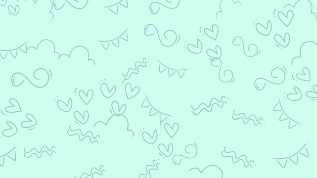 Hearts bunting with squiggles and zigzags on blue background. Perfect for valentines day projects, greeting cards, or lovethemed designs.