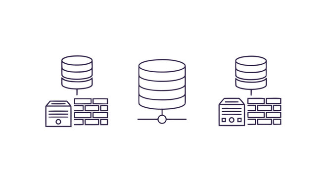 Database storage icon set for data management and server technology.
