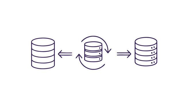 Data Synchronization Illustration with Arrows and Database Icons.
