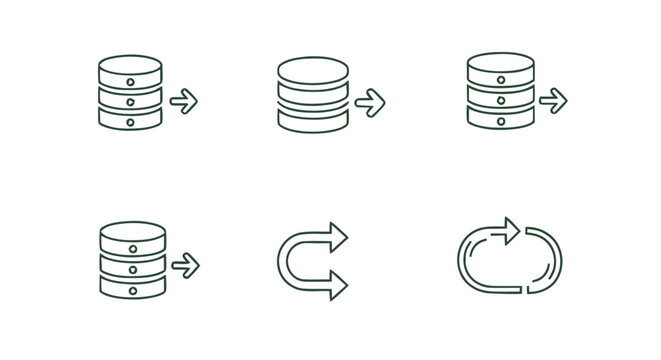 Database Icons Illustrating Data Storage, Processing, and Synchronization.