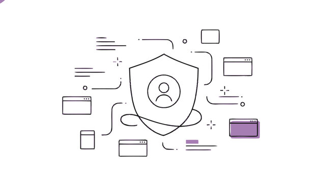 Digital security illustration of a shield protecting a persons identity online.