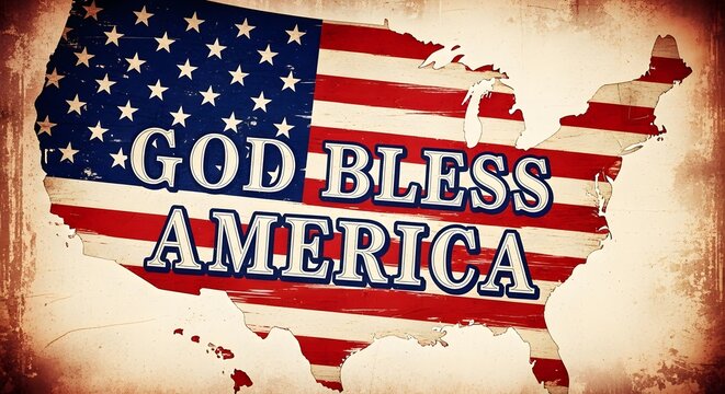 God Bless America typography with American flag background ideal for patriotic design, independence day banners, USA celebration and national pride themes