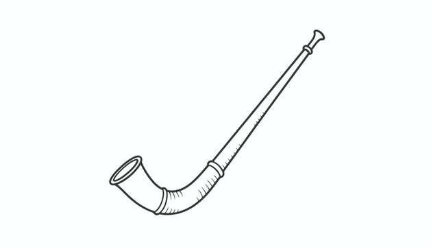 Hand-drawn illustration of a traditional alphorn, a long wooden horn, isolated on white background.