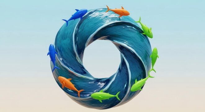 Colorful fish swimming in circle formation.