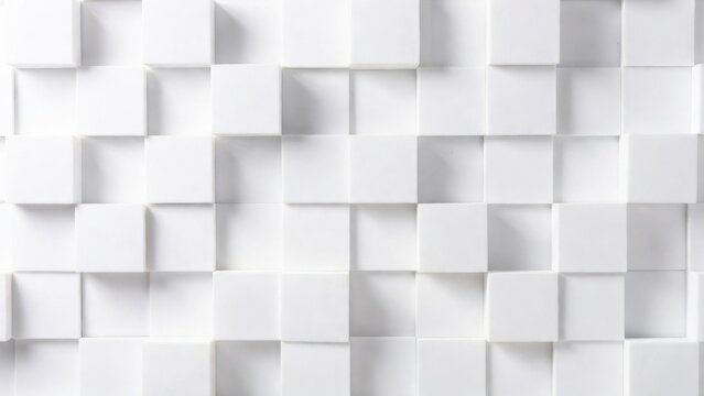White geometric cubes forming layered relief on wall surface