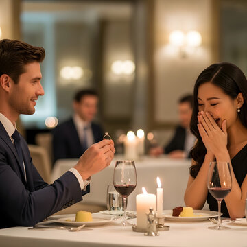 A tense dinner date a man speaks while a woman appears distressed and upset