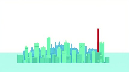 Fototapeta premium A minimalist and stylized flat vector illustration of a city skyline with a single red tower. isolated on white background