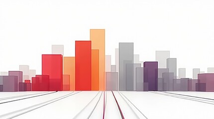 Obraz premium A stylized digital illustration of a modern city skyline with vibrant red and orange buildings. isolated on white background