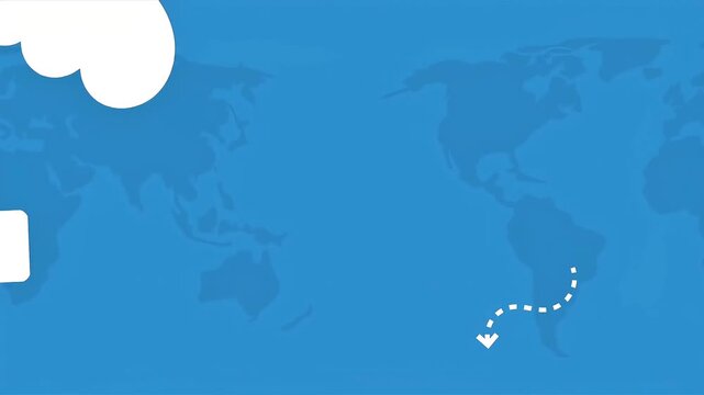 Aerial view of a map showing travel route on globe background outro video