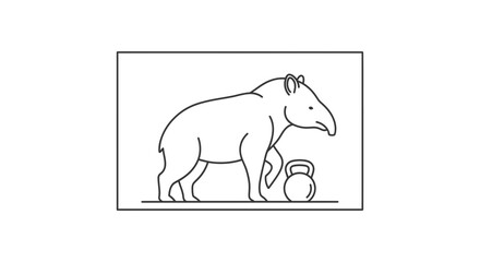 Obraz premium Tapir with Kettlebell, Funny Animal Workout, Strength Training Concept