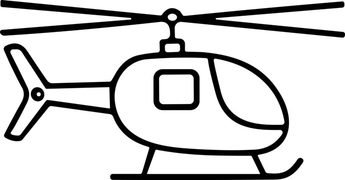 Side-view helicopter icon with rotor blades, cockpit, skids, and tail boom for aviation and transport design content