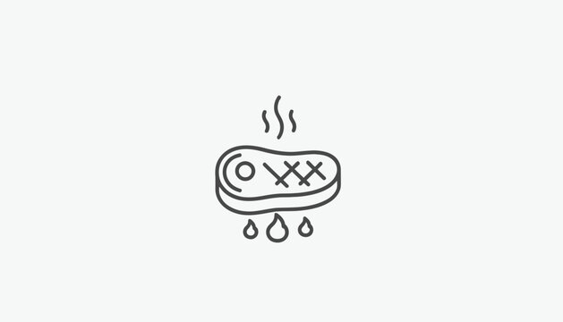 Steak icon, hot meat with steam and dripping juice, simple line art for food illustration