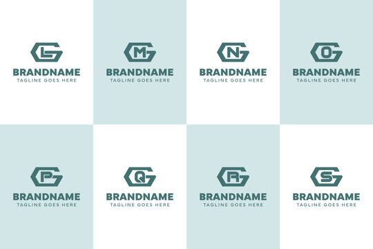 Letters GL GM GN GO GP GQ GR GS Hexagon Monogram Logo Set, for LG MG NG OG PG QG RG SG initials