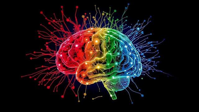 メンタルヘルスと脳の状態を虹色の発光で示す世界メンタルヘルスデー向け背景動画素材
