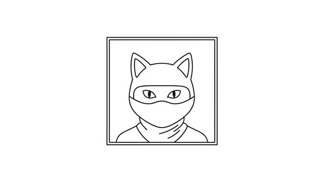 Ninja Cat Icon: Mysterious Feline Warrior in Mask and Hood, Vector Art