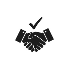 Fototapeta premium Black Handshake Icon with Check Mark Symbolizing Agreement