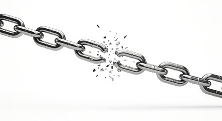 Fototapeta premium Broken metal chain link breaking apart isolated on transparent background