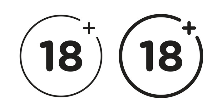 18 Plus icon design line and solid vector pack on white background