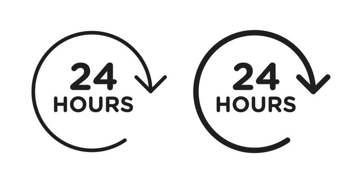 24 hours icon design line and solid vector pack on white background