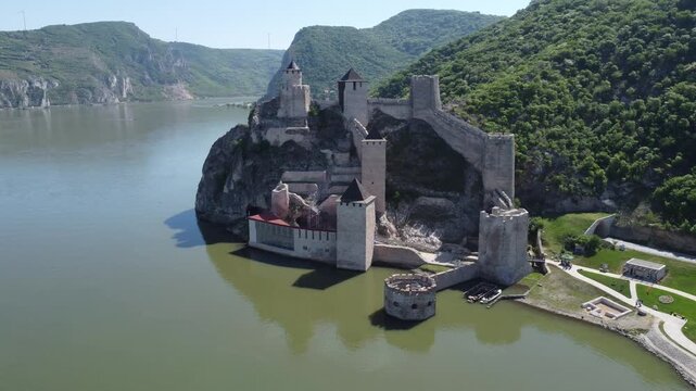 View of Golubac fortress on Danube River in Serbia, Eastern Europe