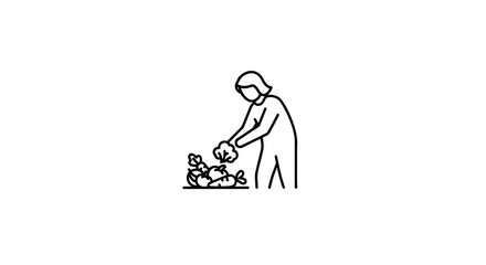 Fototapeta premium Person preparing a whole chicken for cooking, simple line art illustration