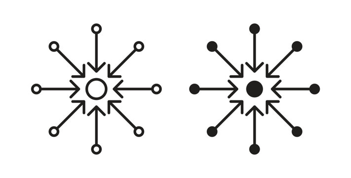 Centralized icon design line and solid vector pack on white background