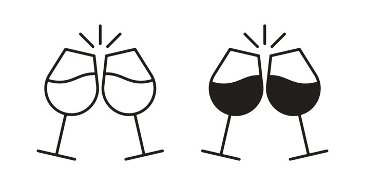 Clinking glasses icon design line and solid vector pack on white background