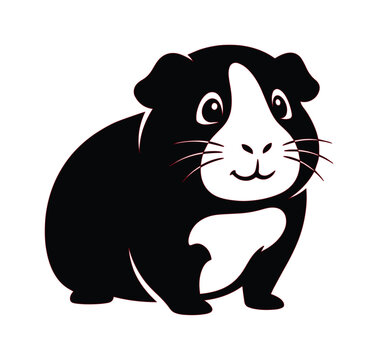 Minimalist guinea pig vector illustration, cute black and white cavy pet icon, stylized rodent character design for animal care branding