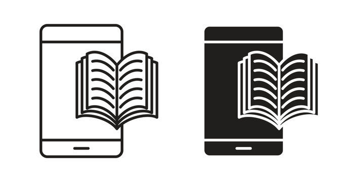 Ebook icon design line and solid vector pack on white background