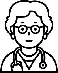 Obraz premium Hand Drawn Elderly Female Doctor Black and White Illustration in Minimal Line Art Style Design