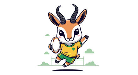 Fototapeta premium Cartoon springbok mascot playing rugby sport with joyful energy and determination