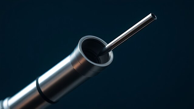 speculum. A classic medical otoscope with metal speculum reflecting clinical light on dark background. STEM education sheets.