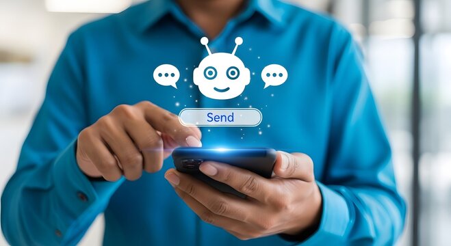 Using chatbot on mobile phone for customer service and digital marketing automation technology concept