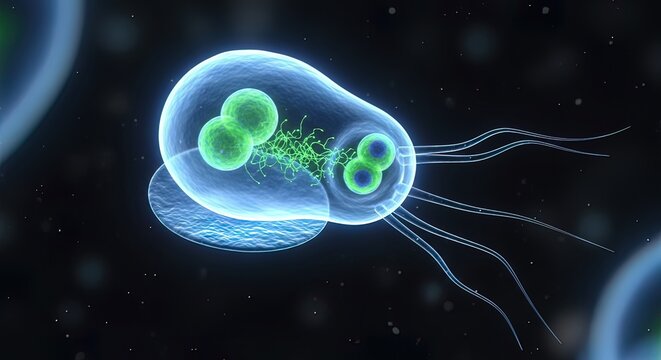 Microscopic view of eukaryotic cells dividing.