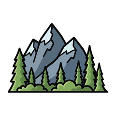 Obraz premium A serene mountain landscape with snow-capped peaks and evergreen trees