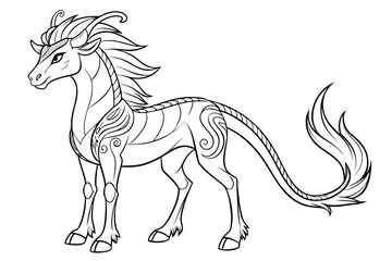 Fototapeta premium coloring page line art the dragon horse animal black vector