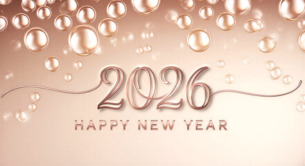Elegant golden new year 2026 celebration with bubbles and stylish typography design