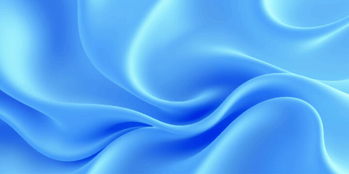 A flowing blue silk and satin background features soft wavy textures and liquid motion in a digital art wallpaper design with light swirls across the fabric backdrop